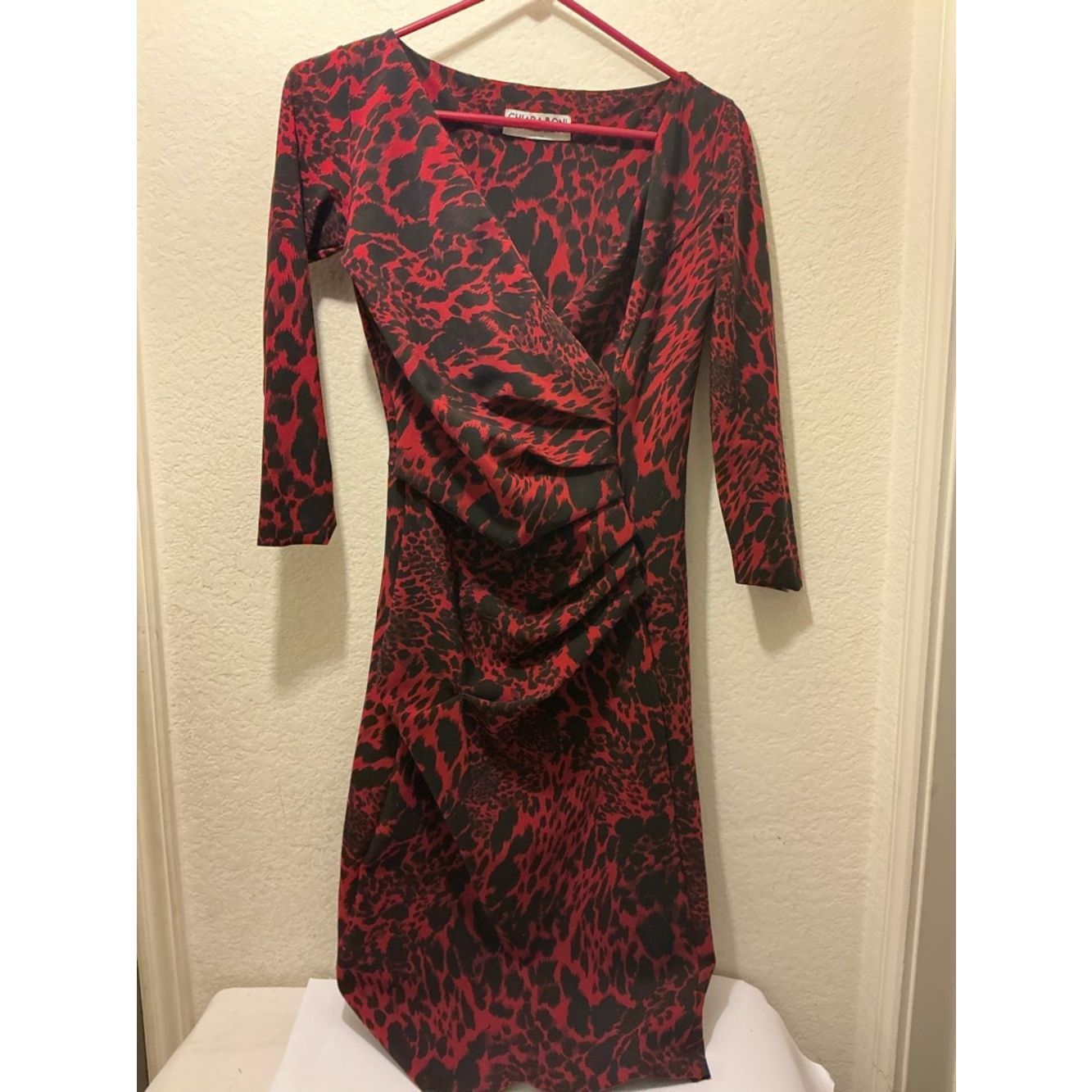 Chiara Boni La Petite Robe Zelma 3/4 Sleeve Shirred Detail Dress Wildernes Red